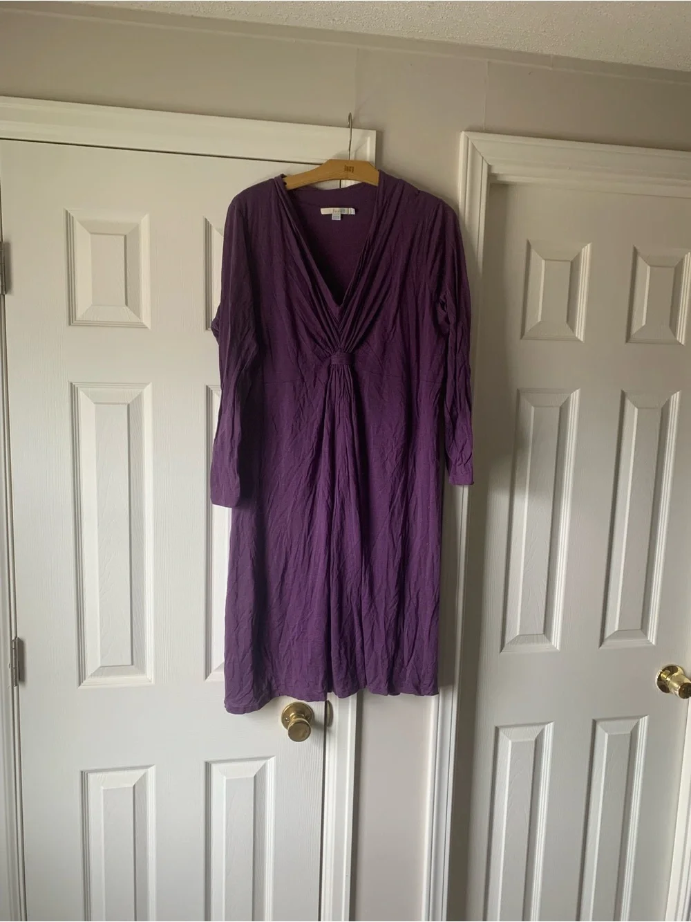 Boden Plum V-Neck Long Sleeve Knot-Front Dress
